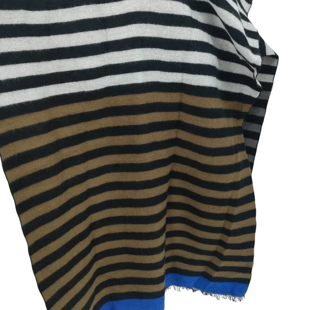 Free People Kellen Striped Scarf Wrap Oversized Fringe Brown Blue Gray Black
